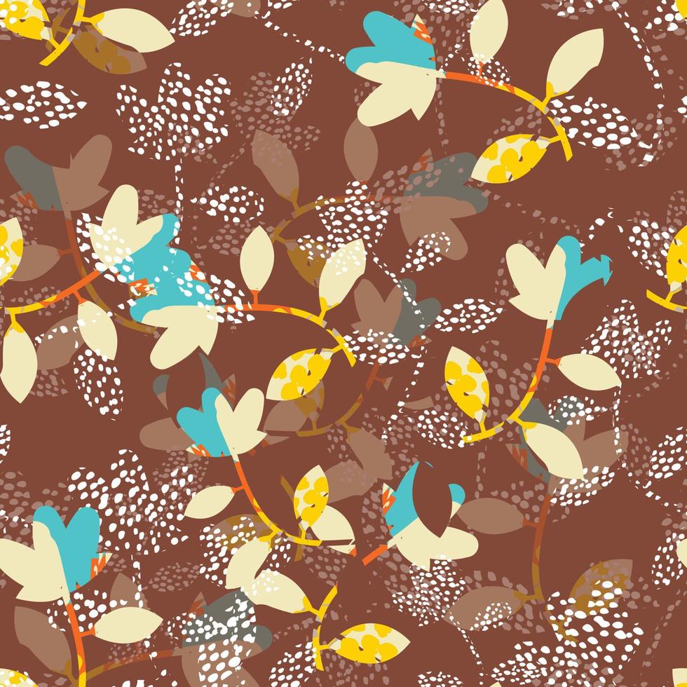 seamless mixed abstract leafs and flowers  pattern background , greeting card or fabric vector