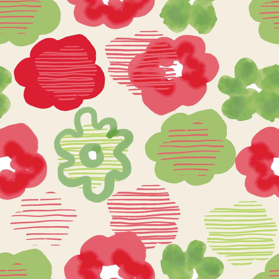 seamless green and red flowers pattern  background , greeting card or fabric vector