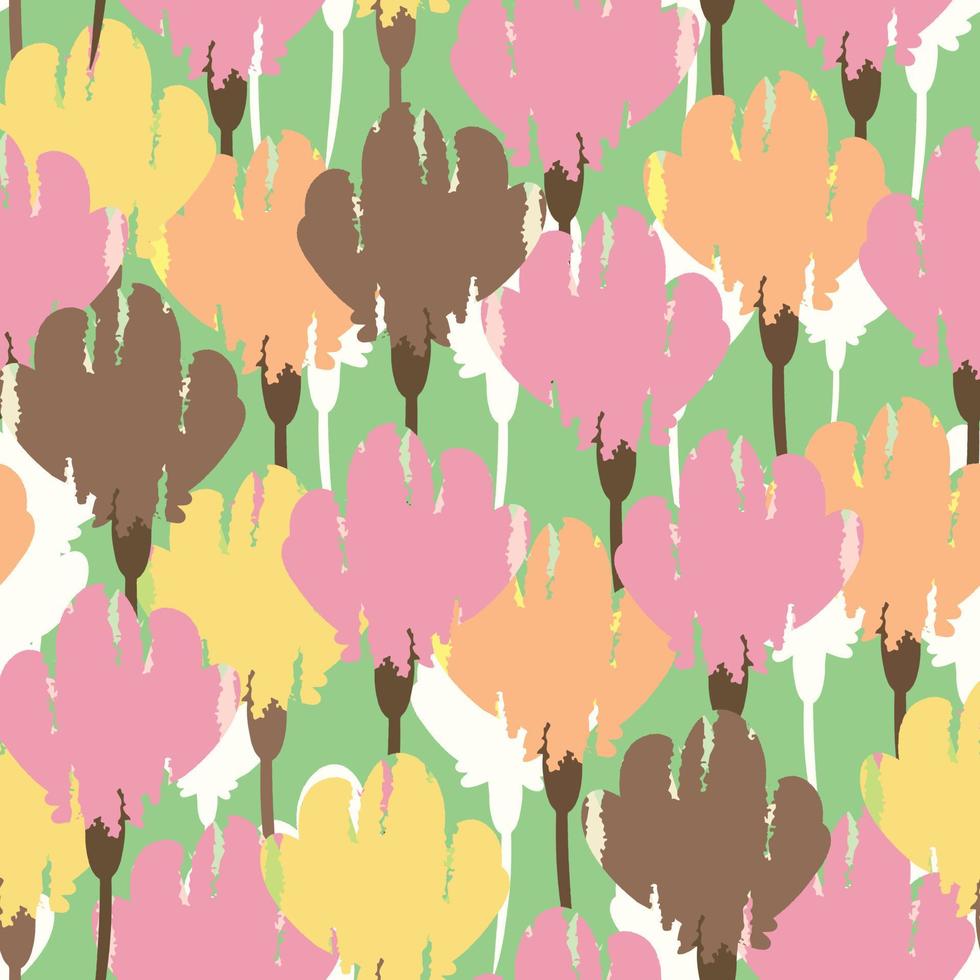 seamless mixed colourful flowers pattern on green background , greeting card or fabric vector