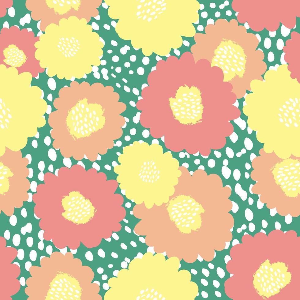 seamless pastel hand drawn flowers and dots pattern background , greeting card or fabric vector