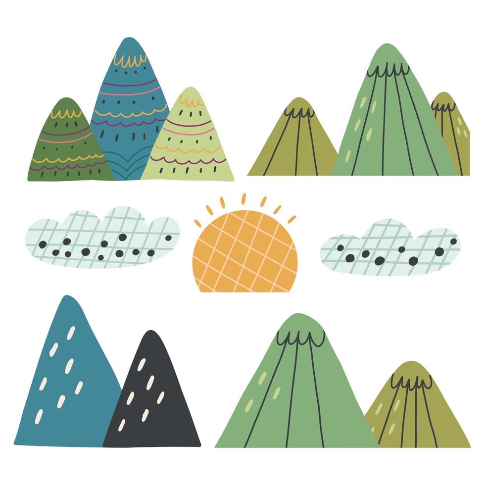 Nature set mountains sun clouds vector
