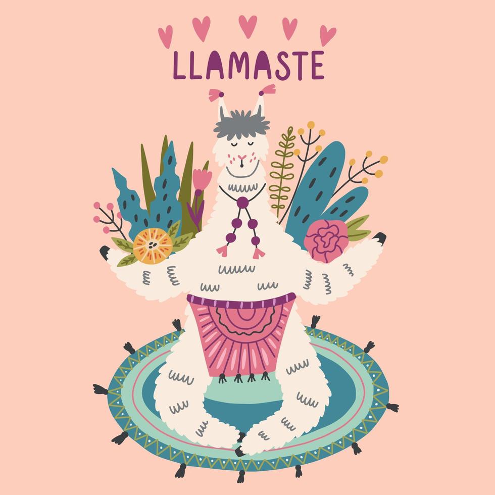Lama in a yoga pose on a mat vector