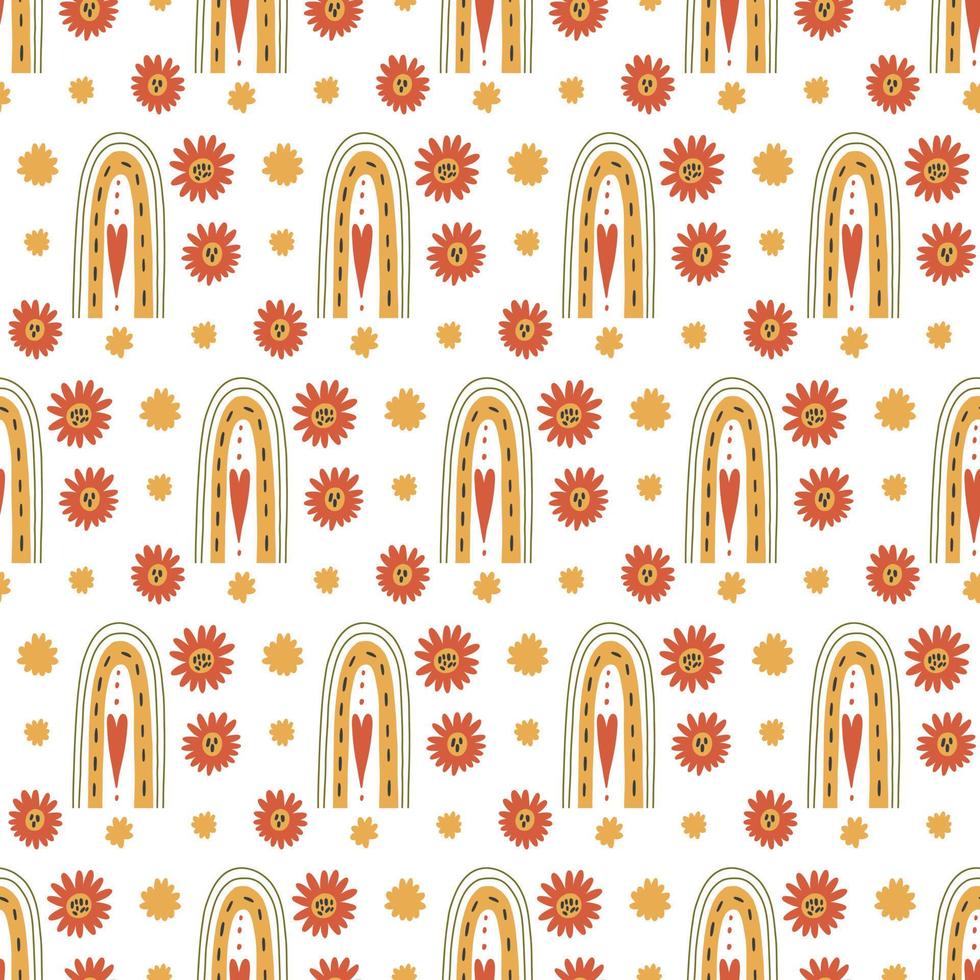 Colorful pattern rainbow flowers vector