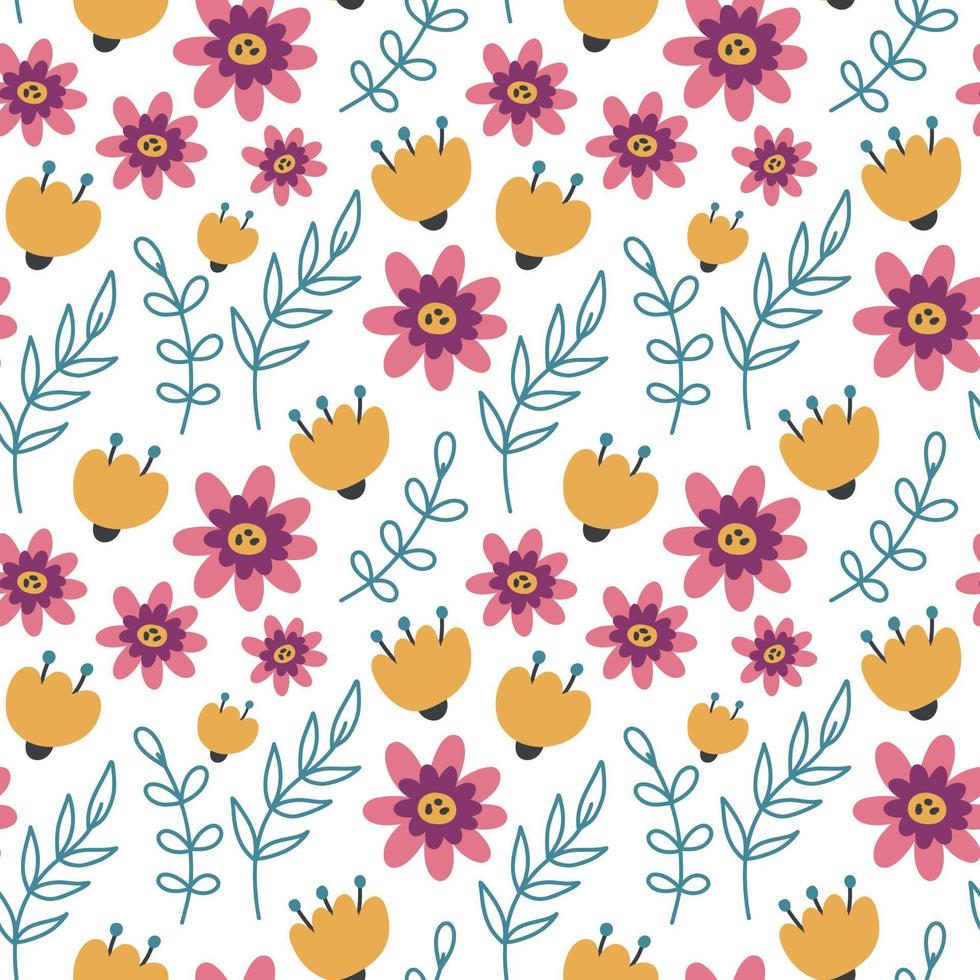 Children colorful minimalist flowers pattern vector