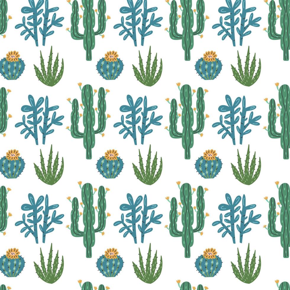 Green cactus aloe plant pattern vector