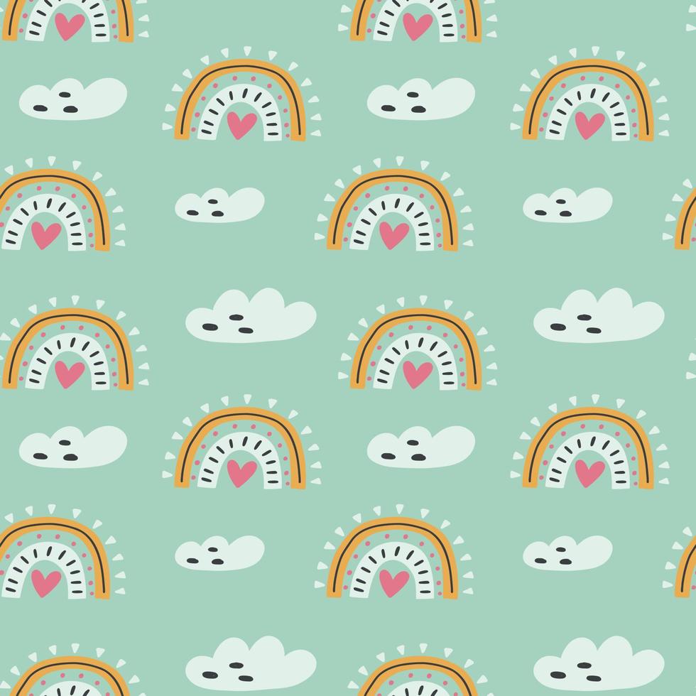 Gentle cute rainbow cloud pattern vector