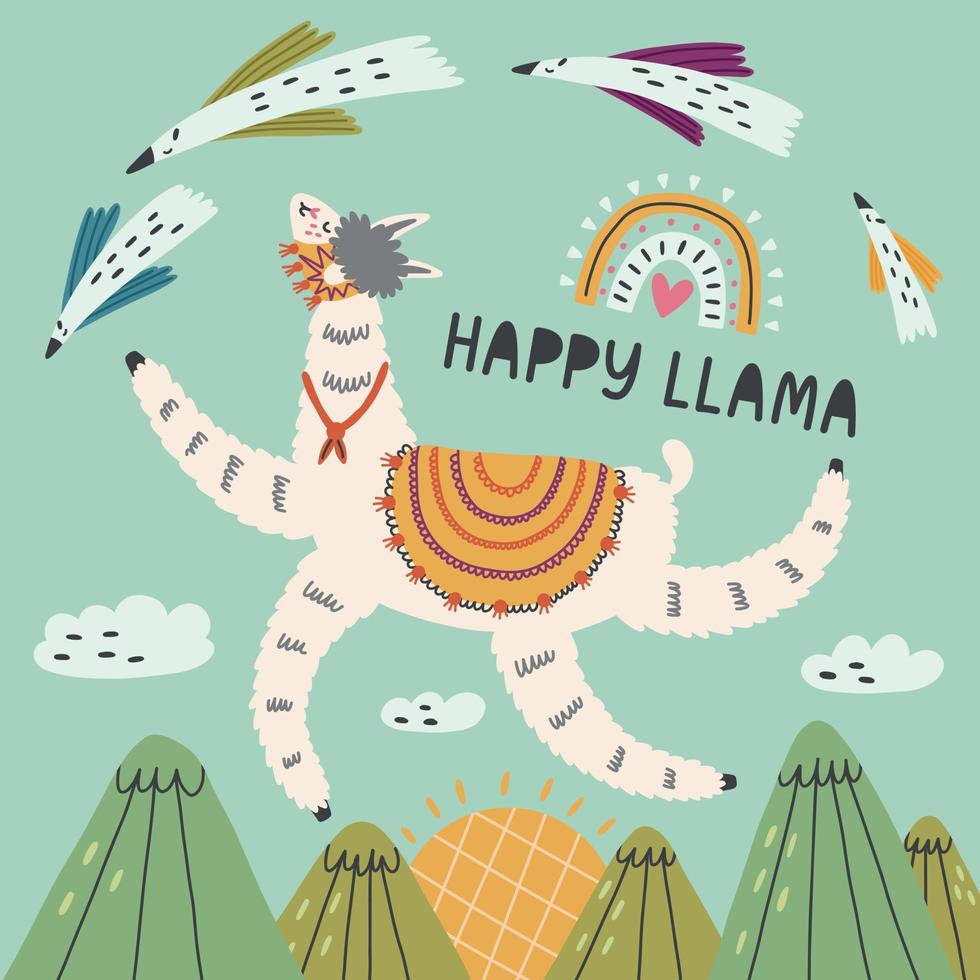 Happy bouncing llama among the mountains vector