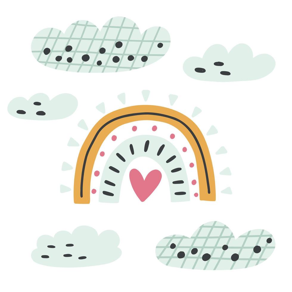 Set cute blue abstract rainbow clouds vector