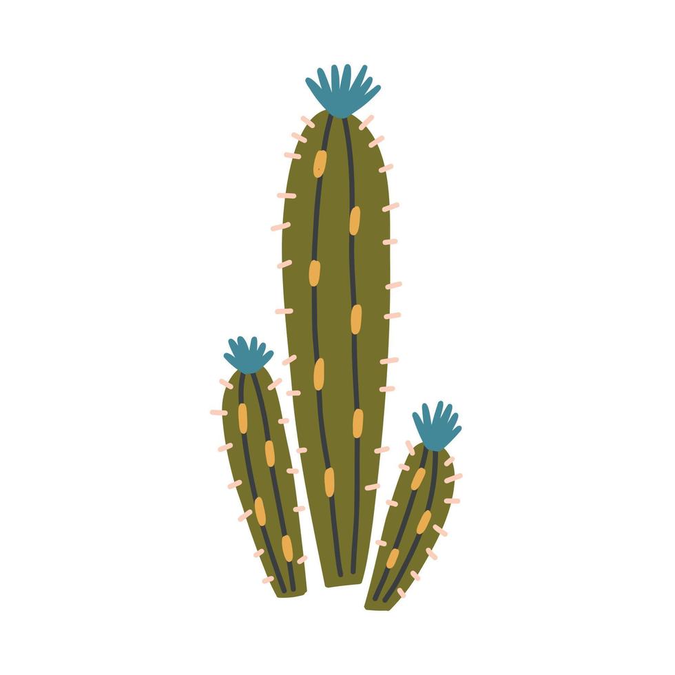 Green prickly cactus with blue flowers vector