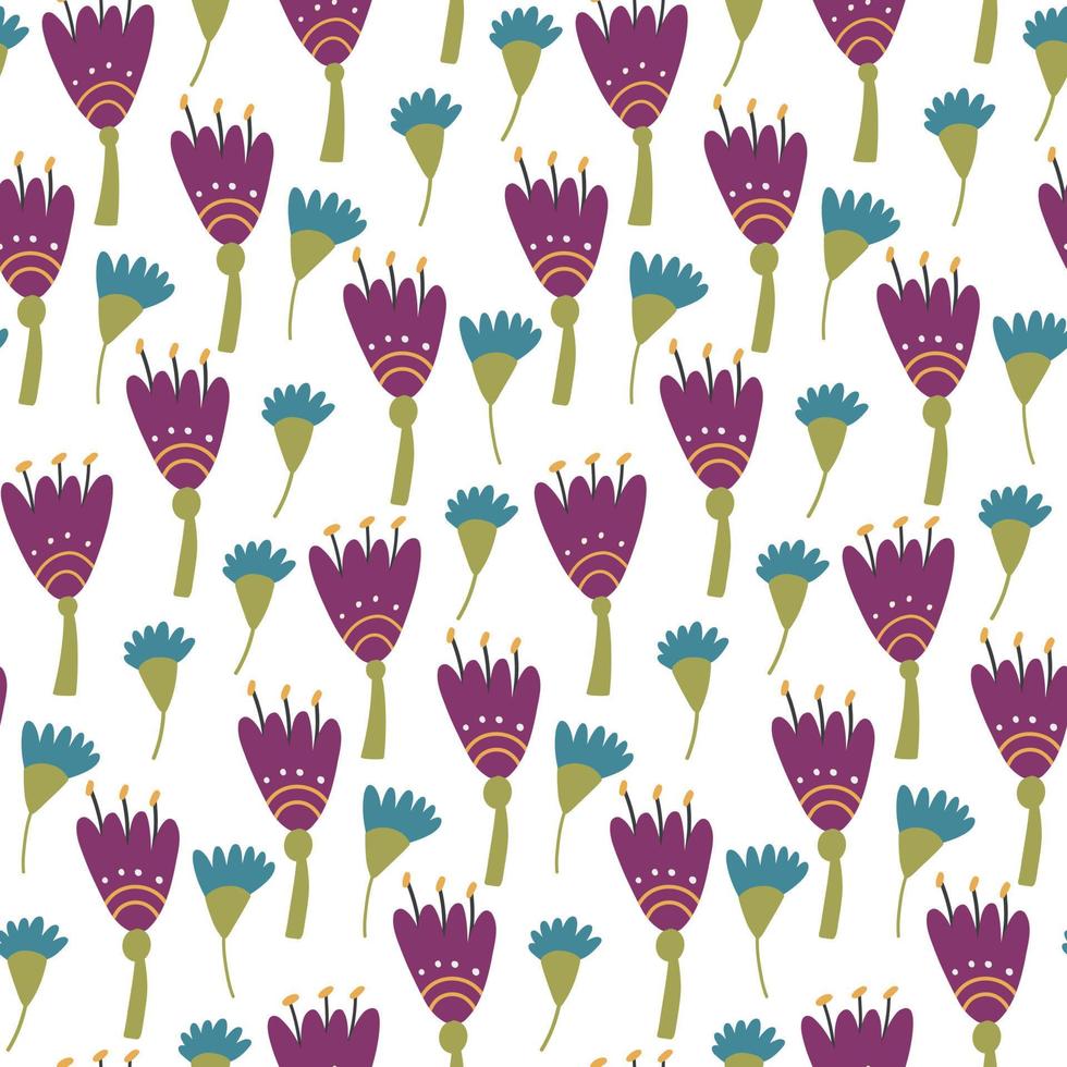 Purple blue flowers pattern vector