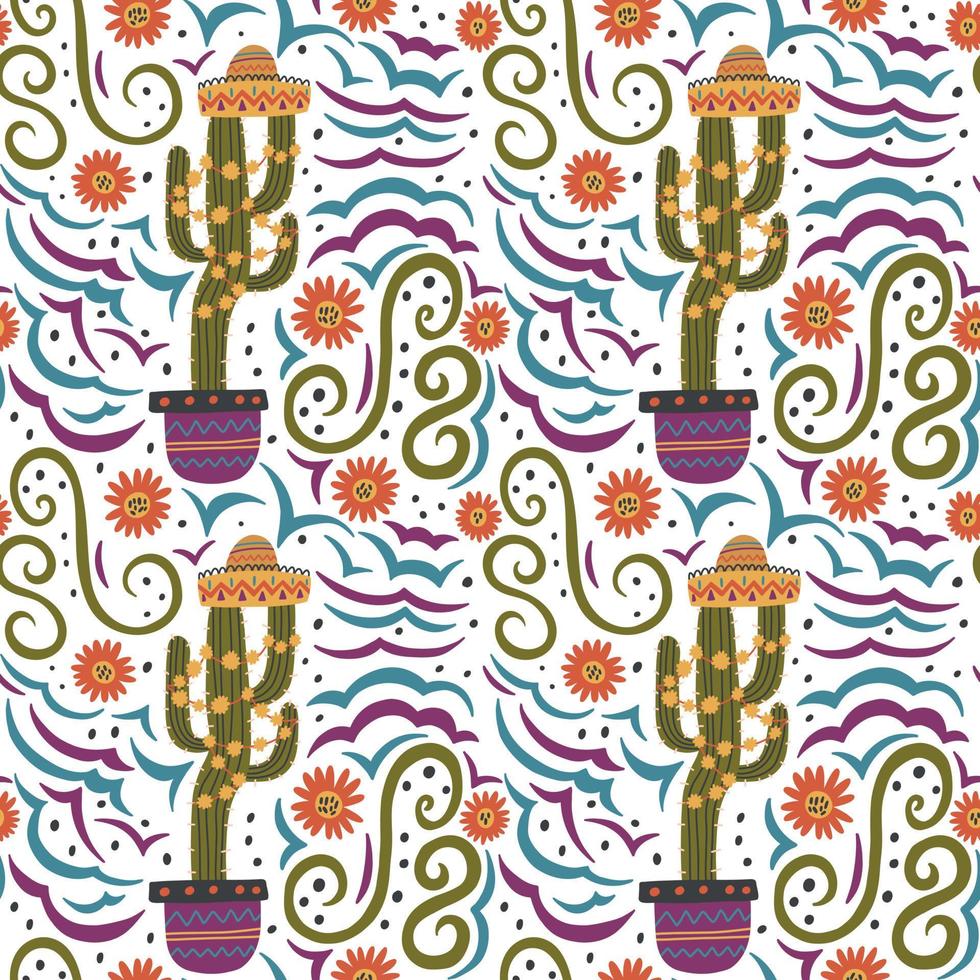 Mexican pattern cactus in a pot hat vector