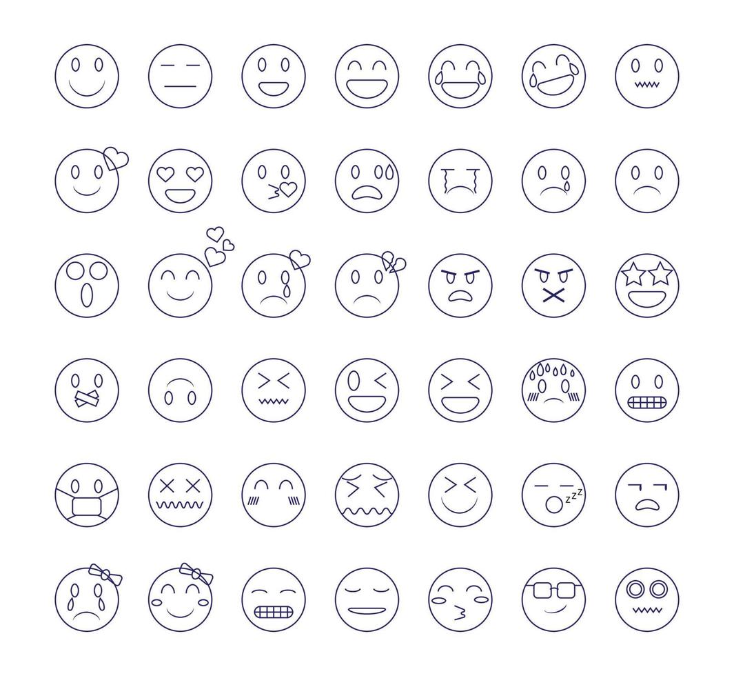 conjunto de emoticonos, colección de expresiones de caras emoji. vector