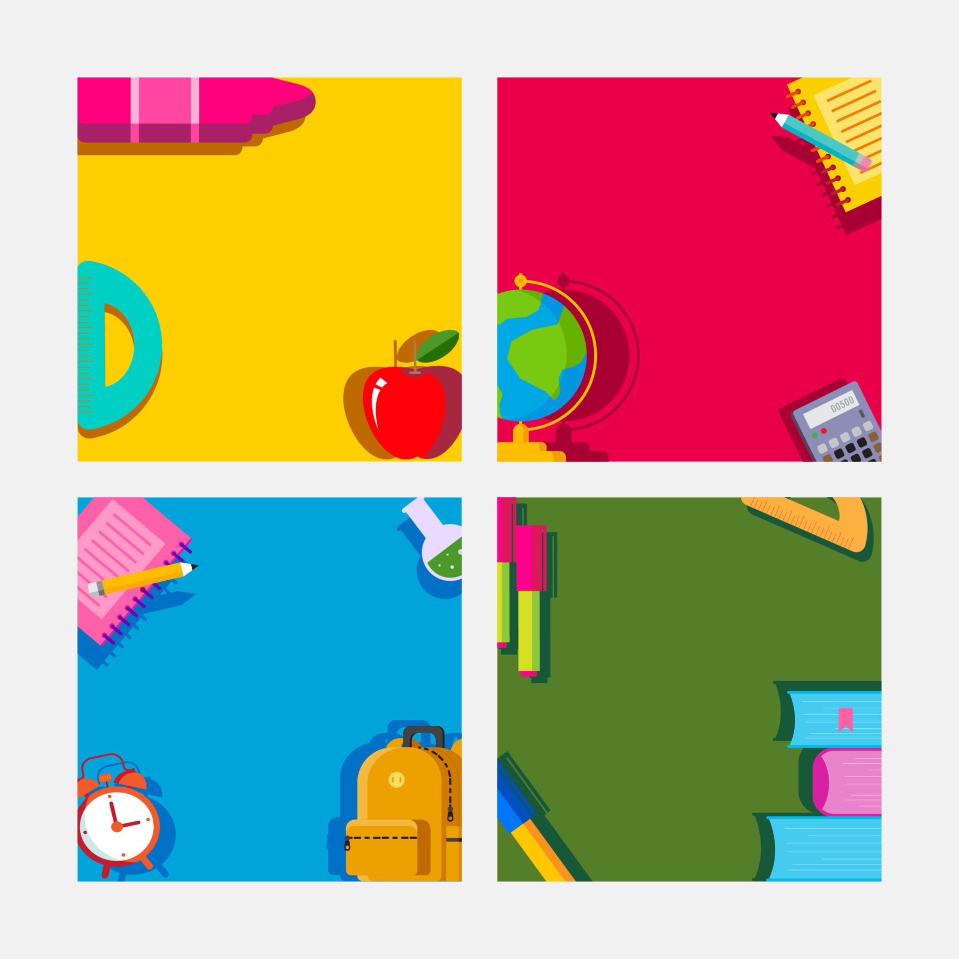 back to school, frame square template banner, kids vector illustration