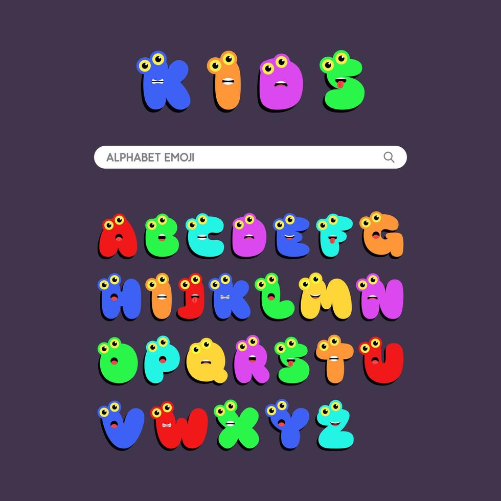 Vector set of emoji alphabet. Educate children on the introduction of letters and colors, for design elements of invitations, posters, banners, promotions.