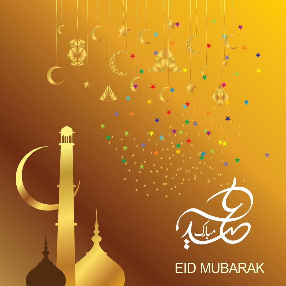 Eid Mubarak with Arabic calligraphy for the celebration of Muslim community festival. vector