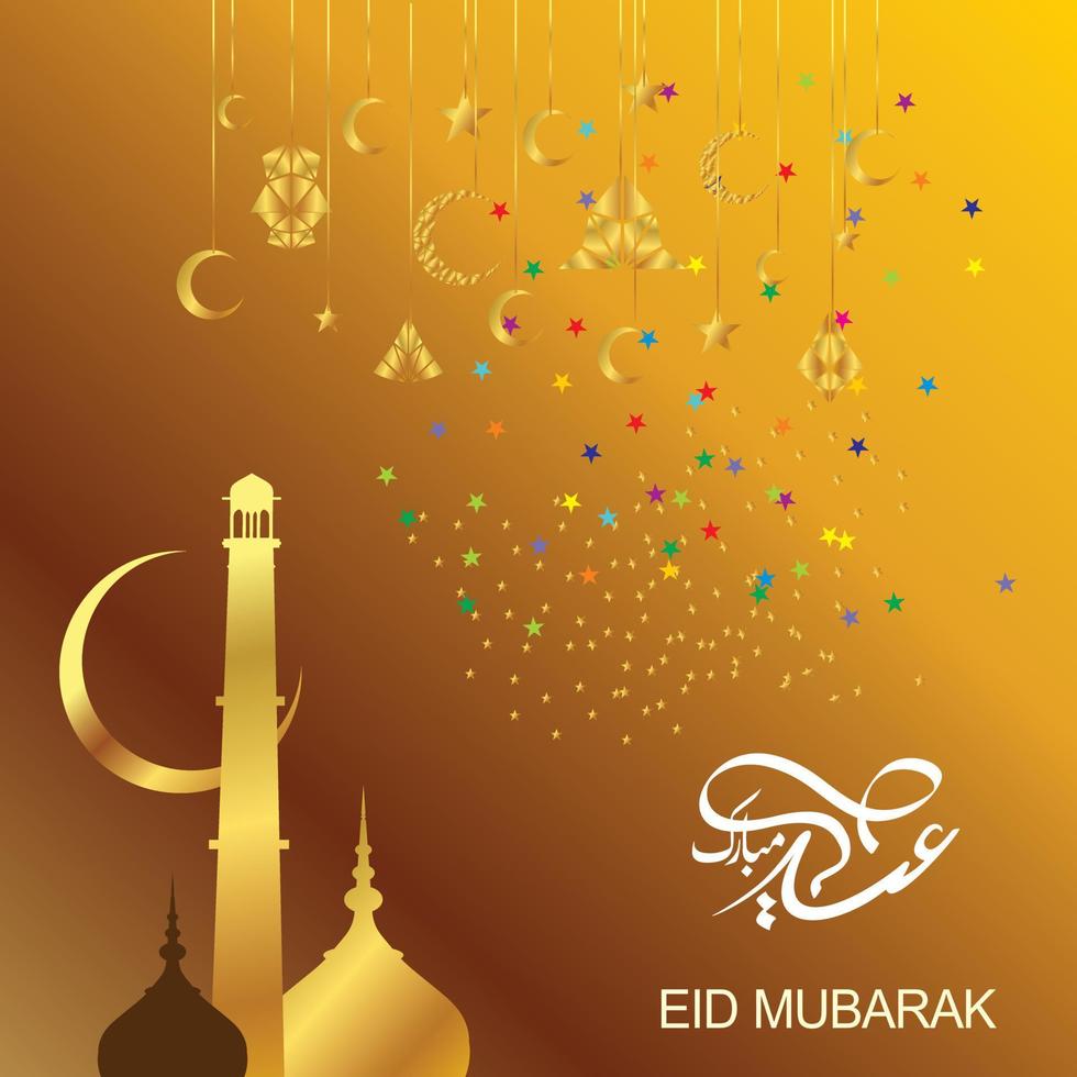 Eid Mubarak with Arabic calligraphy for the celebration of Muslim community festival. vector