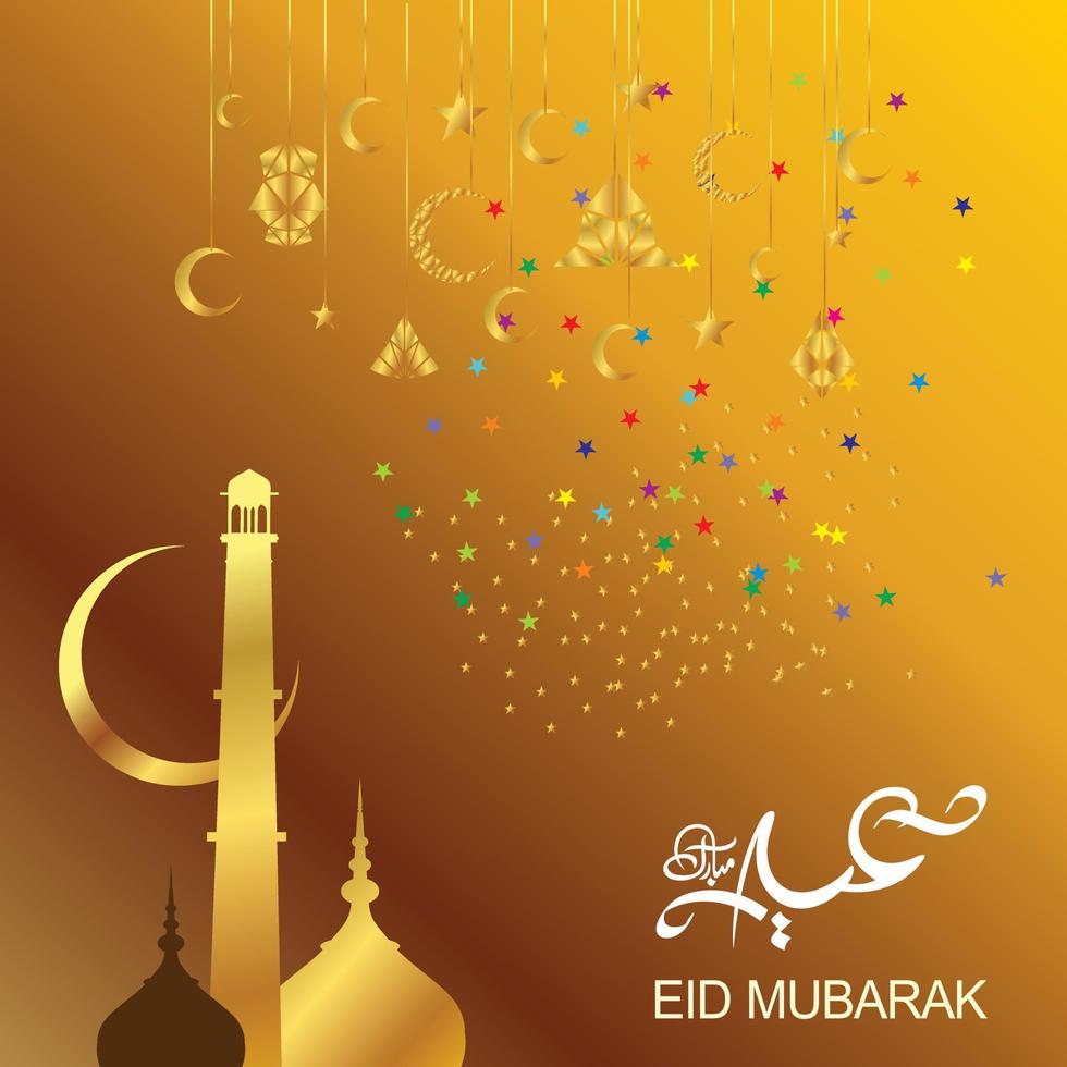 Eid Mubarak with Arabic calligraphy for the celebration of Muslim community festival. vector