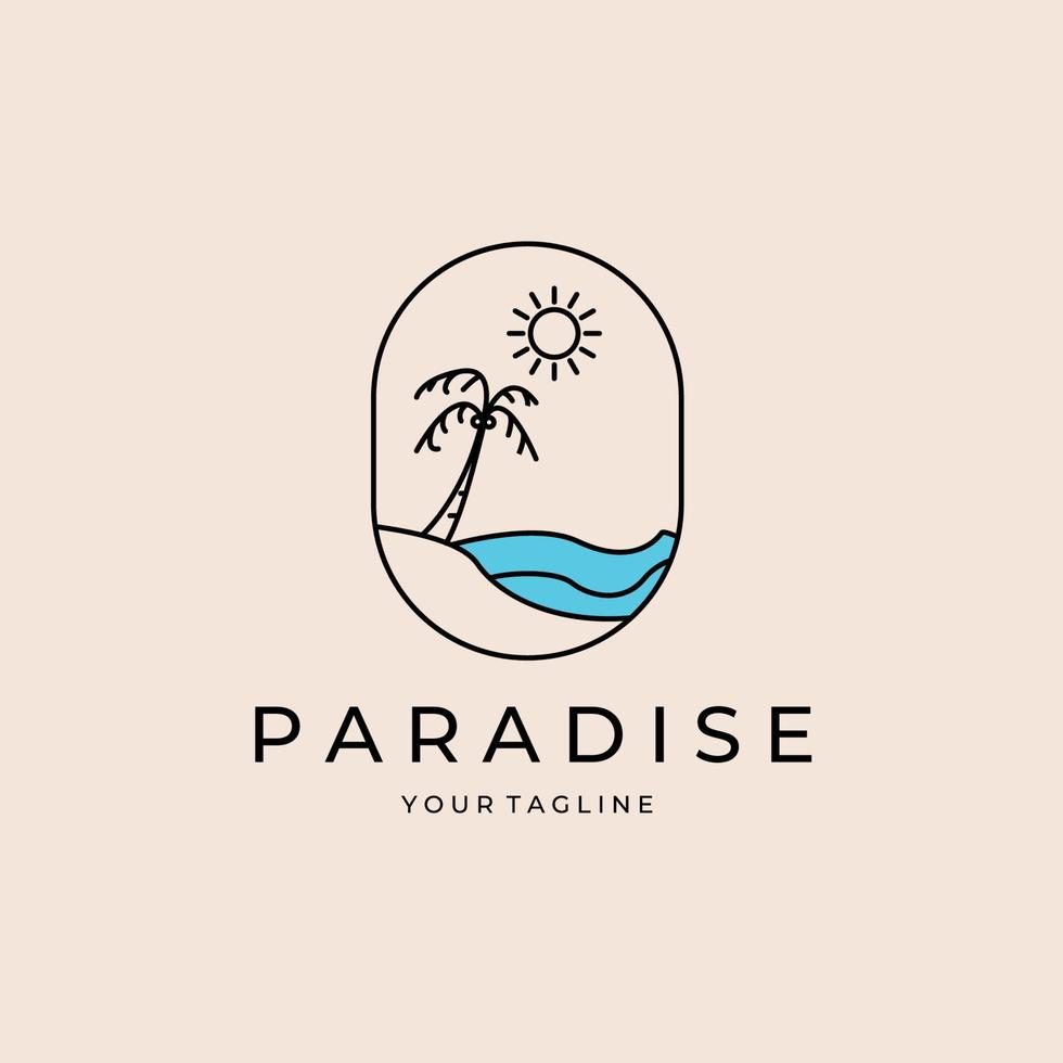 paraíso playa línea arte emblema logo ilustración diseño vector