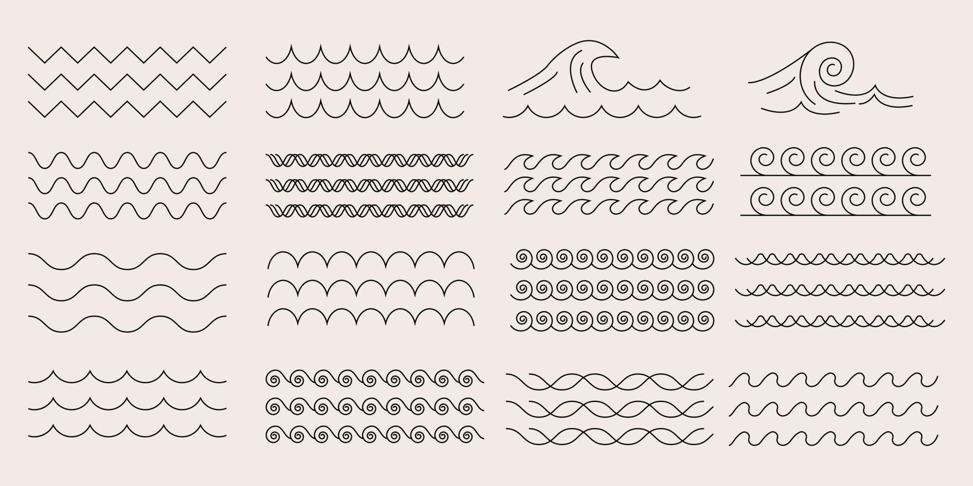 set of line water wave logo icon vector illustration design