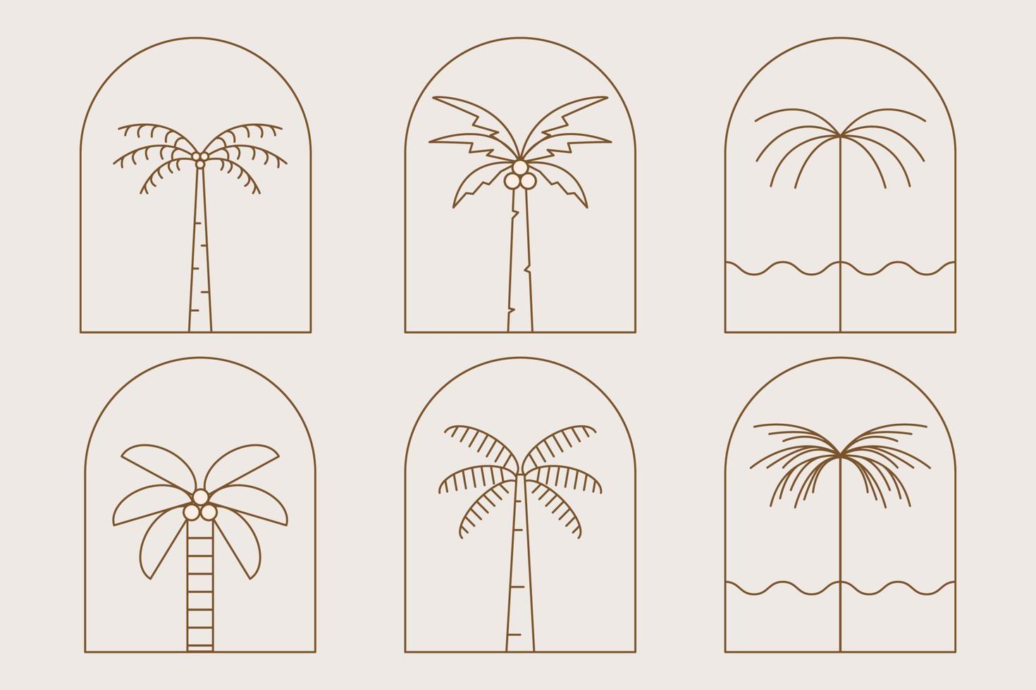 establecer palm tree badge logo line art vector ilustración diseño