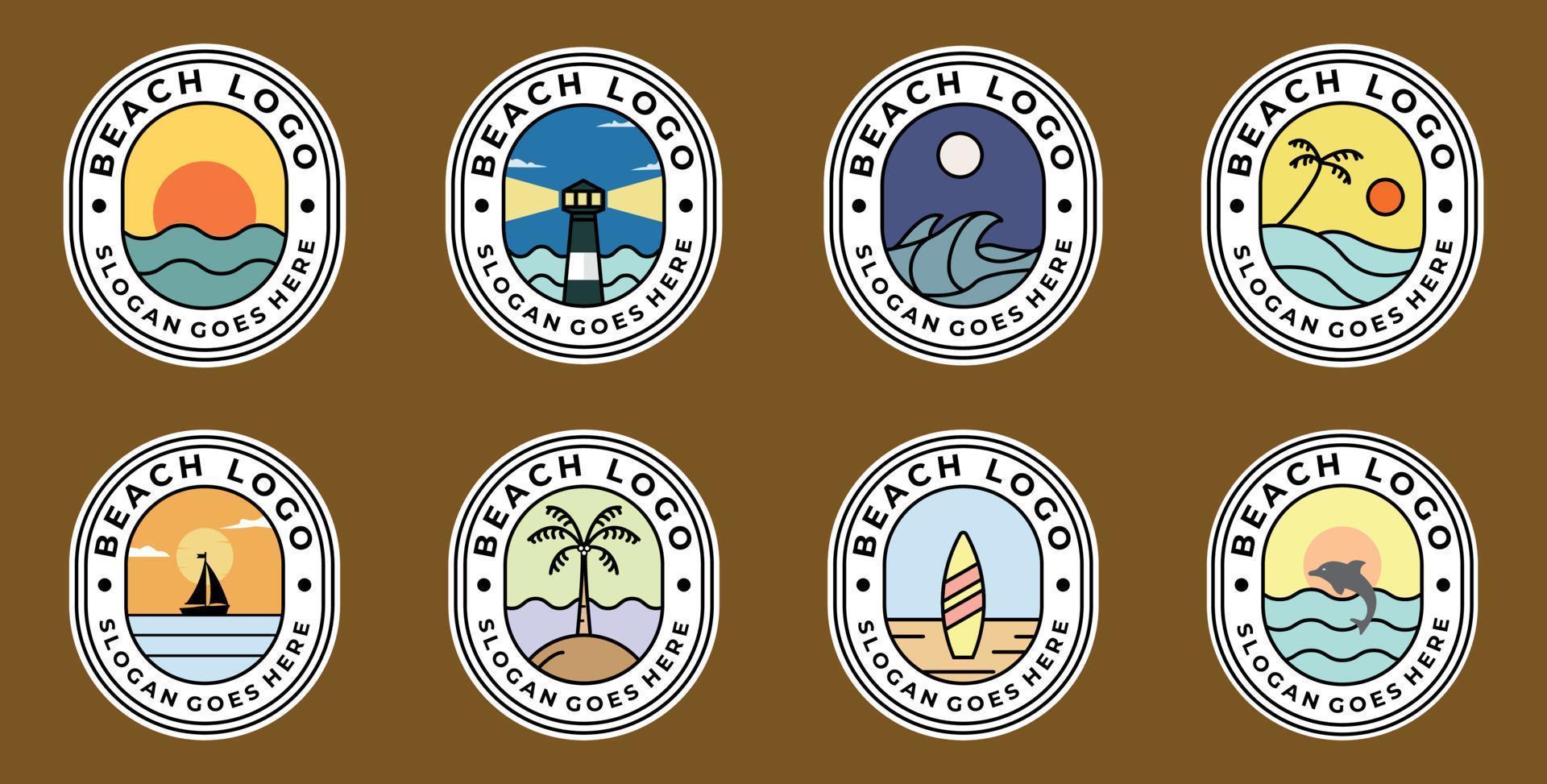 conjunto de diseño de ilustración de vector de logotipo de insignia de playa