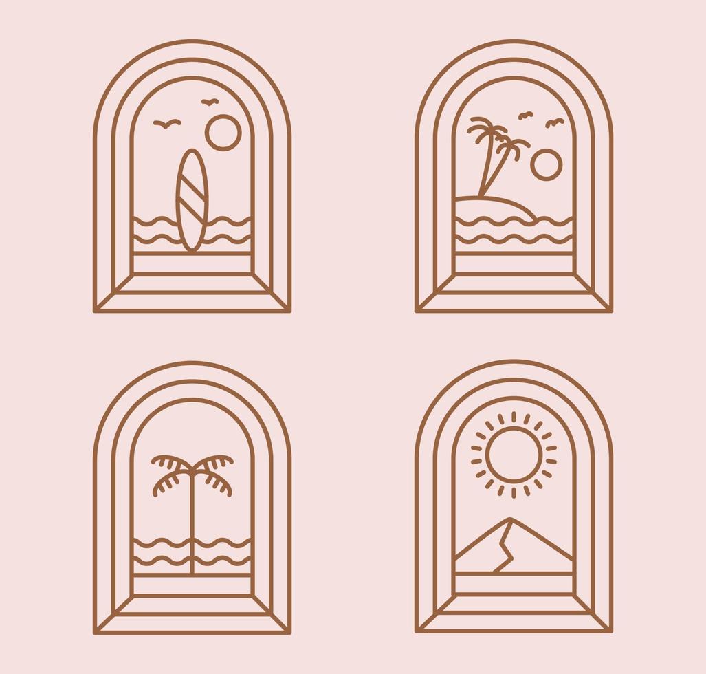 conjunto de diseño de ilustración de arte de línea de logotipo de insignia de vacaciones de naturaleza vector