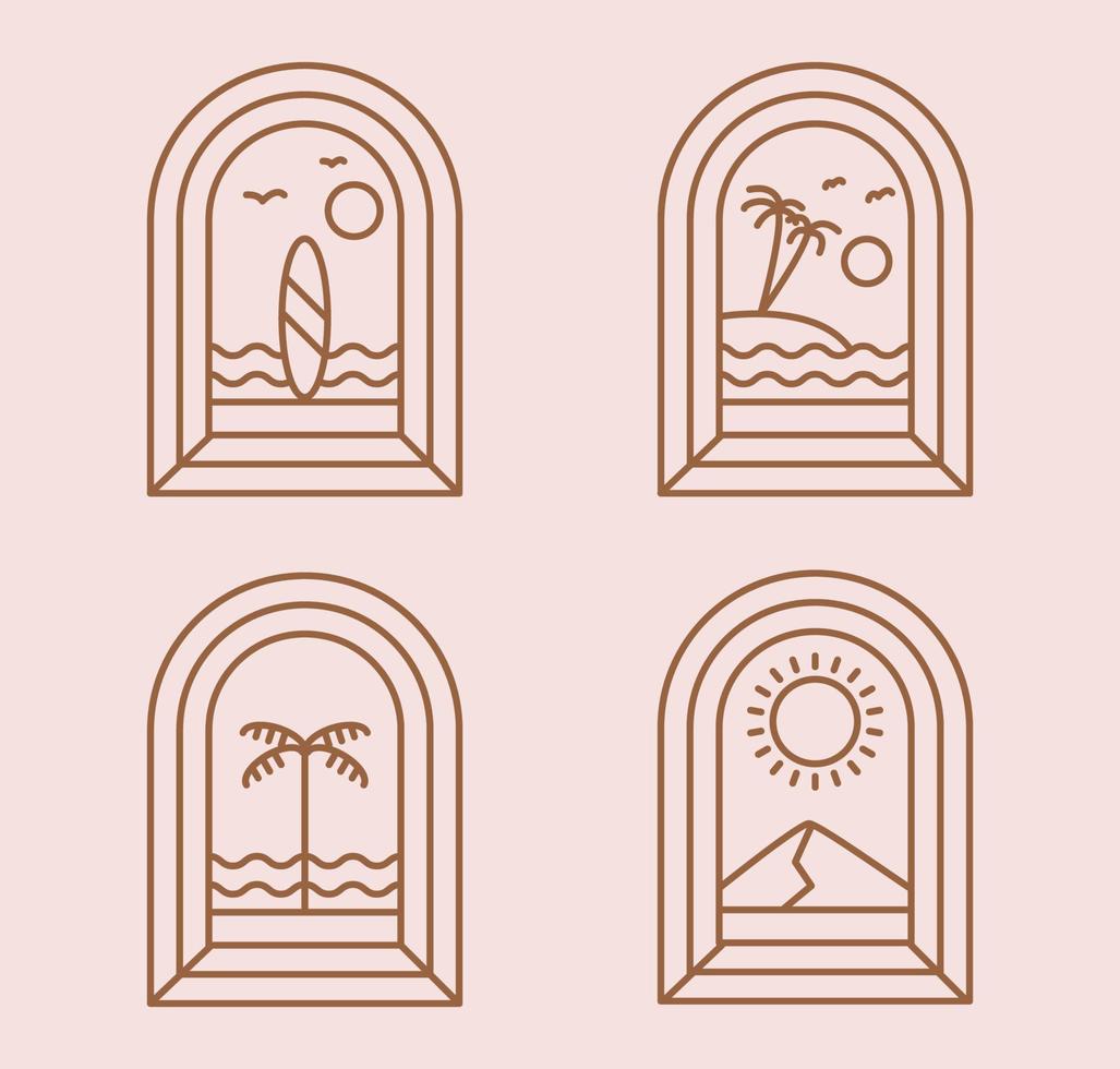 set of nature vacation badge logo line art illustration design vector