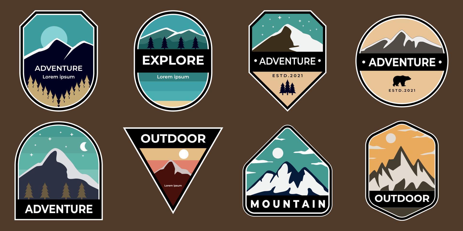 conjunto de vector aventura explorar montaña al aire libre vintage logo símbolo ilustración diseño