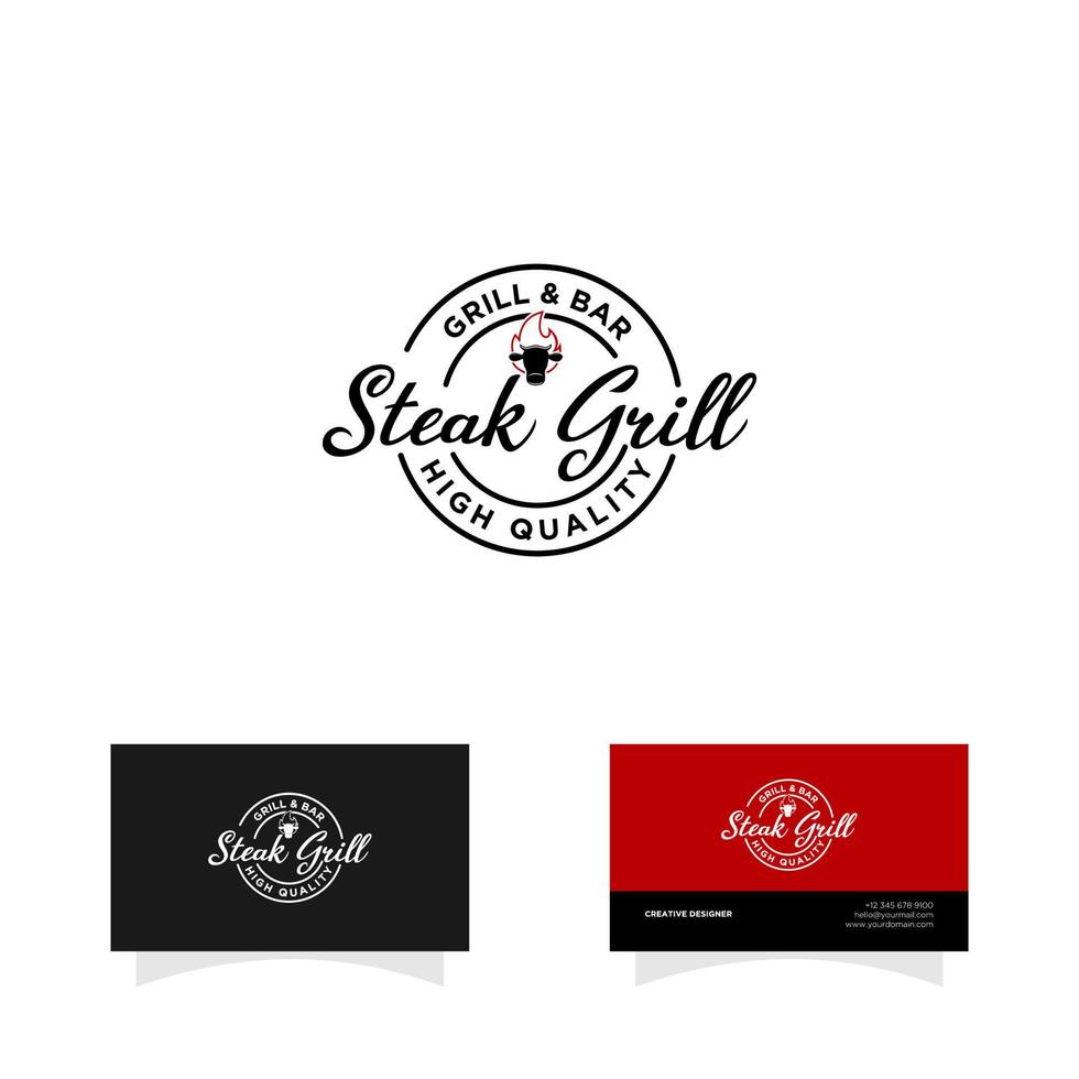 Barbecue Grill food beef and steak Logo vector