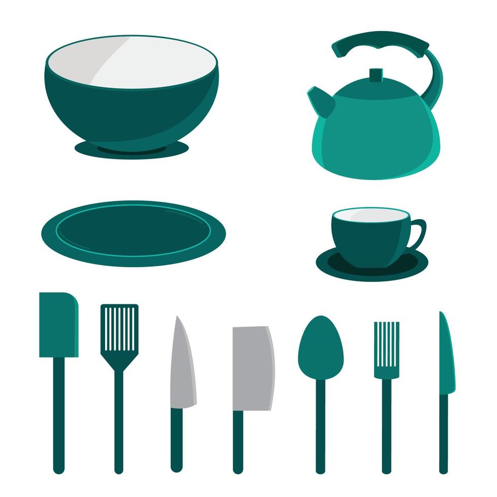 juego de utensilios de cocina. colección de utensilios de cocina. herramientas de cocina, utensilios, cubiertos aislados sobre fondo blanco. ilustración vectorial vector