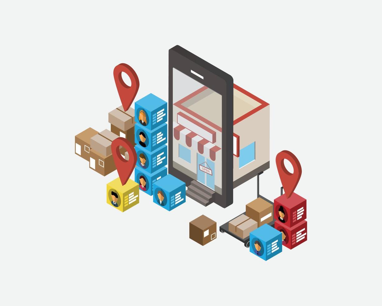 Omnichannel Inventory Management real-time with both online and offline stock vector
