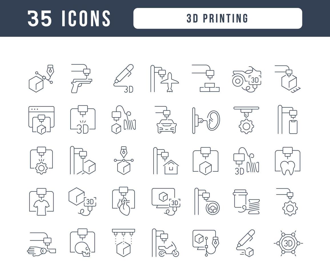 Set of linear icons of 3D Printing vector