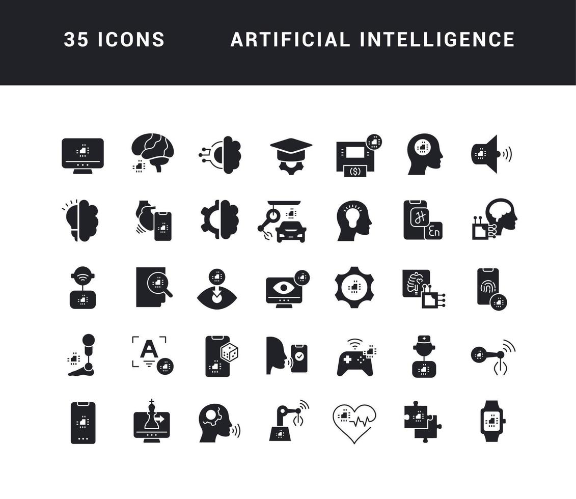 conjunto de iconos simples de inteligencia artificial vector