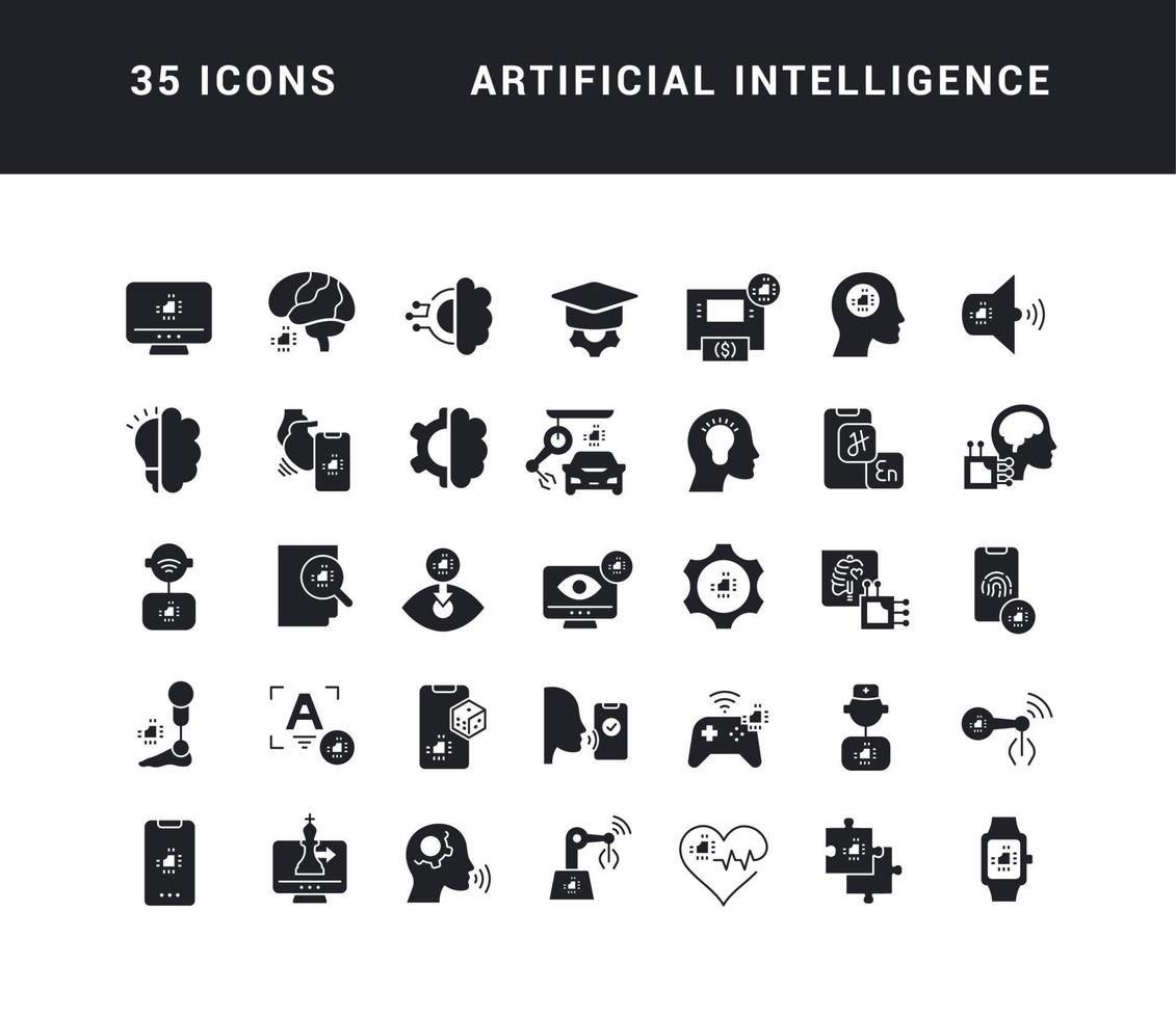 Set of simple icons of Artificial Intelligence vector