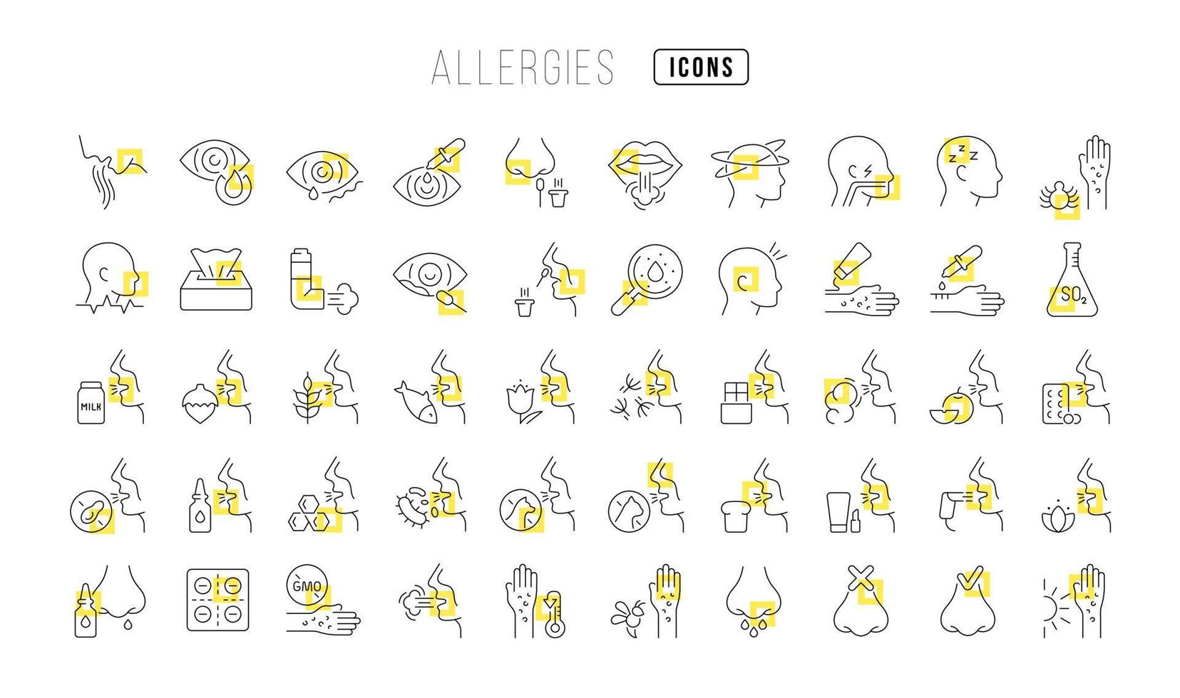 Set of linear icons of Allergies vector