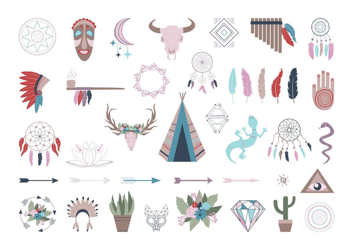 Collection of Illustrations in Boho Style vector