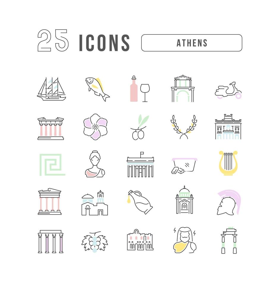 Set of linear icons of Athens vector