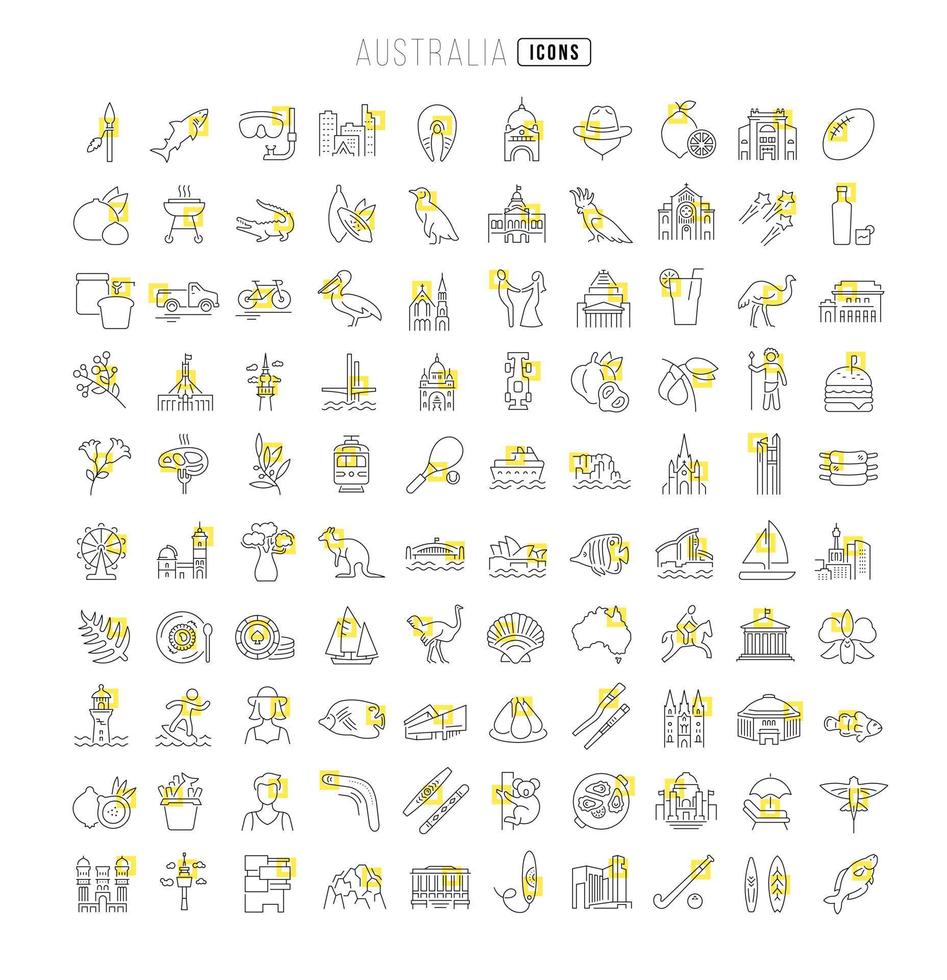 Set of linear icons of Australia vector