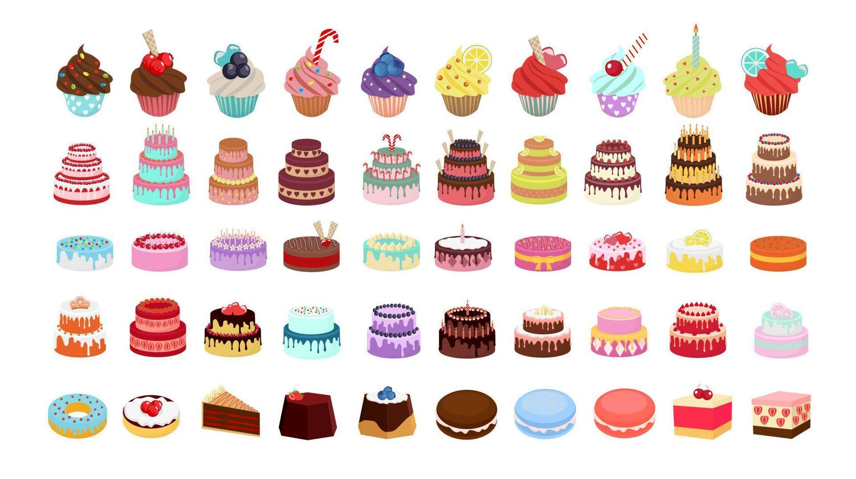 colección de pasteles y muffins vector