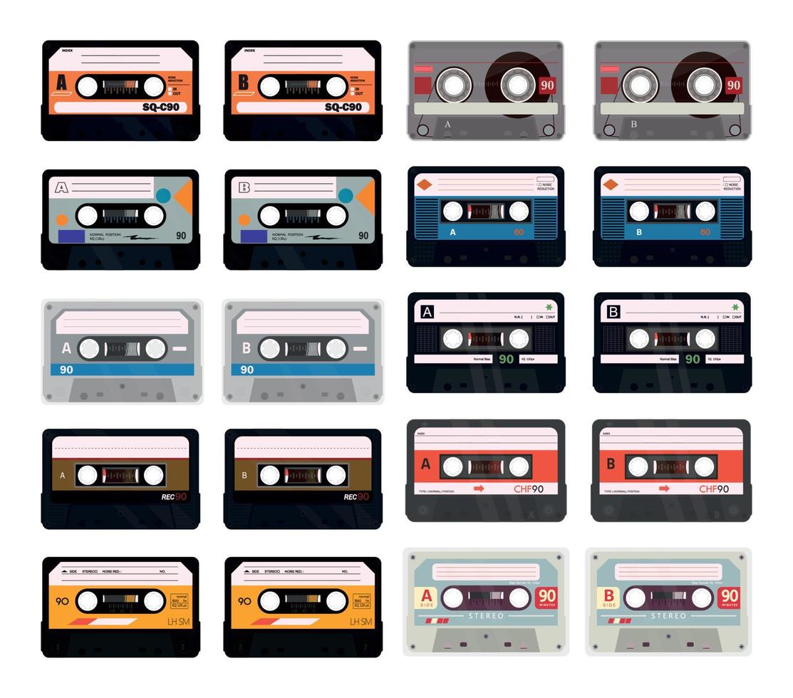 Set of Cassettes for Tape Recorder vector