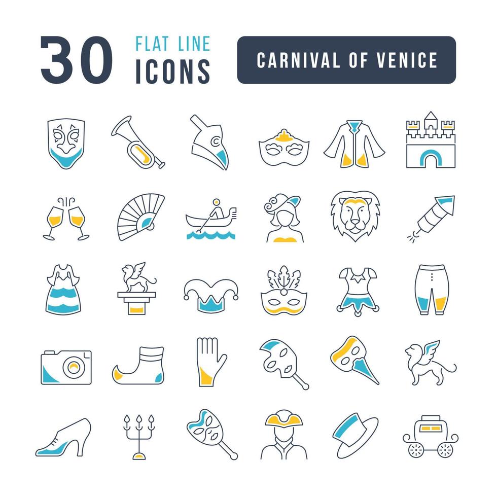 Vector Line Icons of Carnival of Venice
