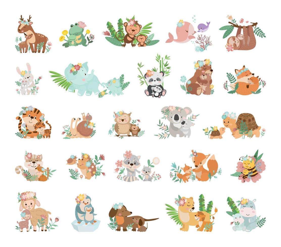 Illustrations of Animal Moms with Babies vector