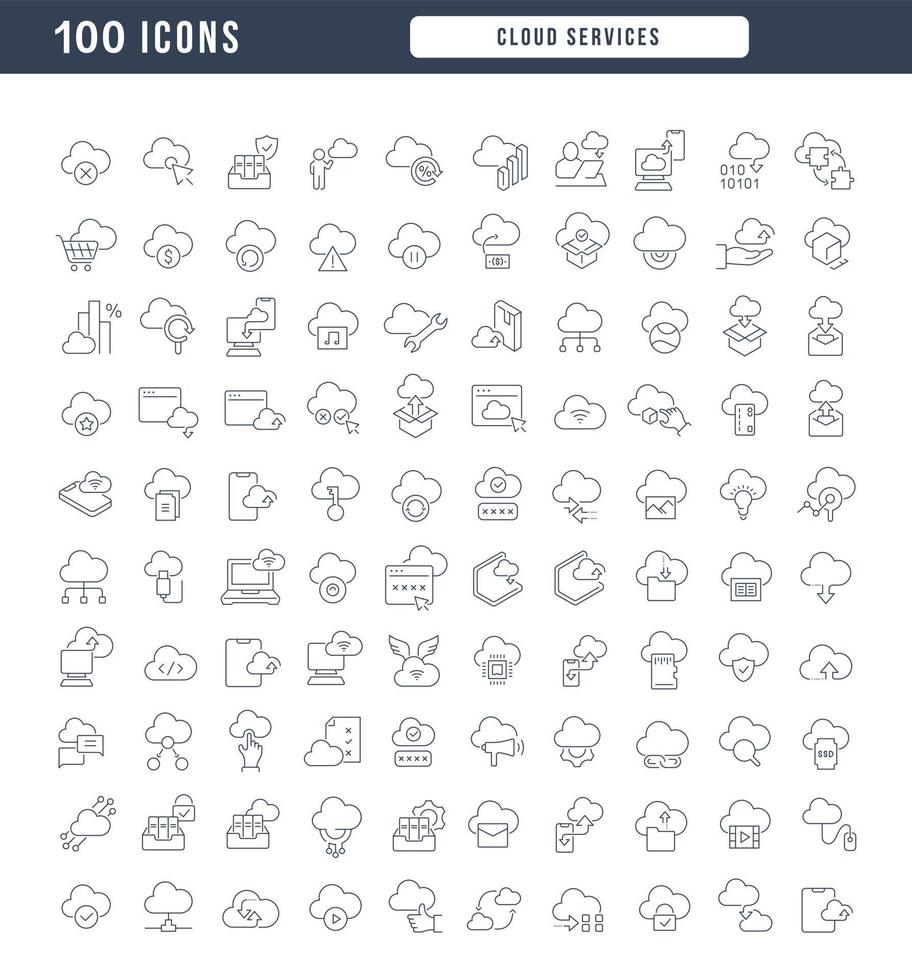 Set of linear icons of Cloud Services vector