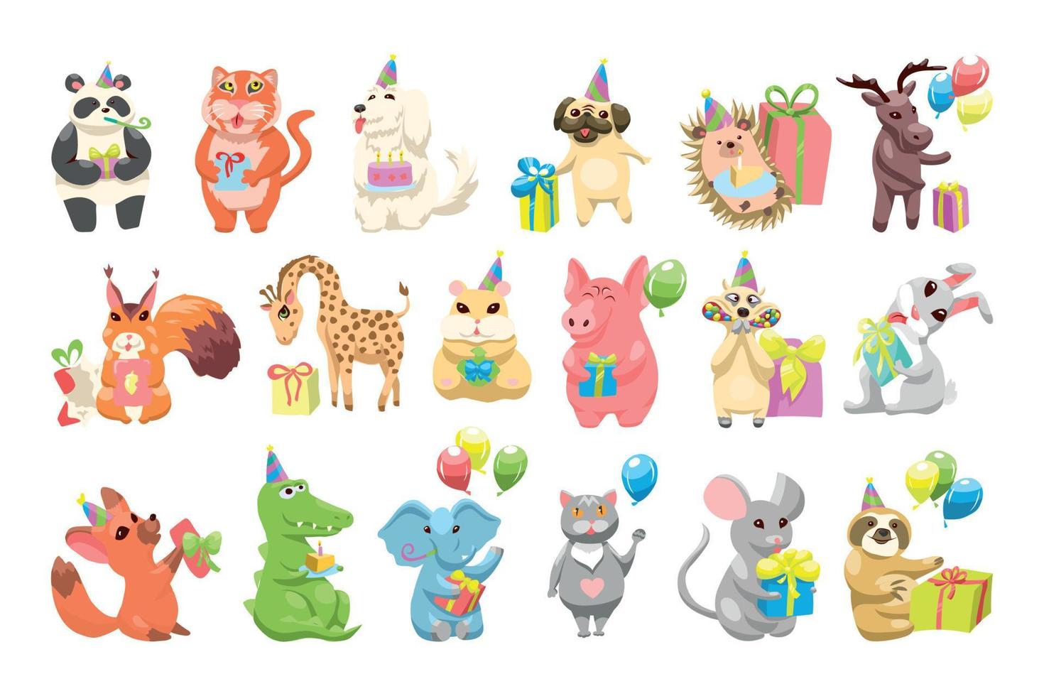 conjunto de animales de dibujos animados con regalos vector