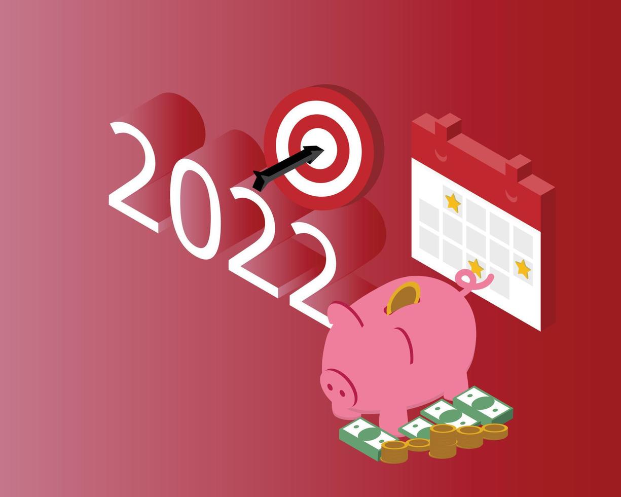 new year resolution for 2022 to plan and goal for saving money vector