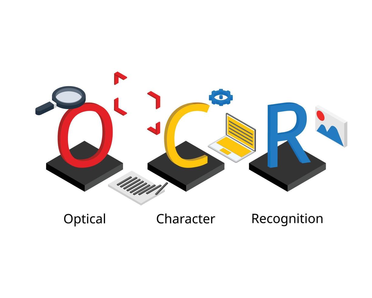 Optical Character Recognition or OCR technology by recognize text from photo vector