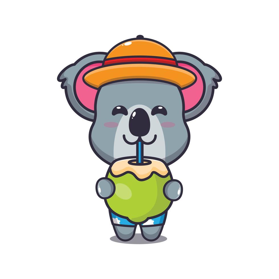 lindo koala dibujos animados mascota personaje bebida coco vector