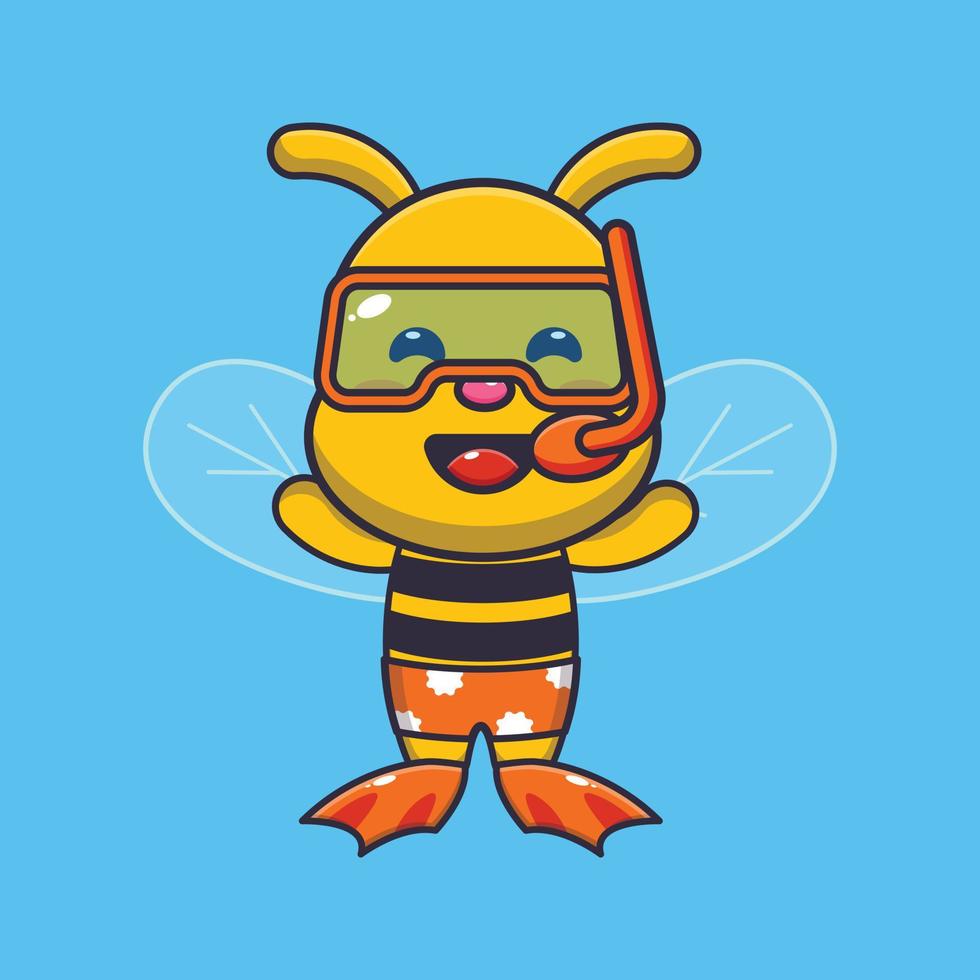 ilustración de personaje de mascota de dibujos animados de abeja de buceo lindo vector