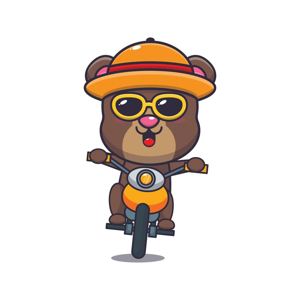 Cool bear cartoon mascot character ride motocycle in summer day vector