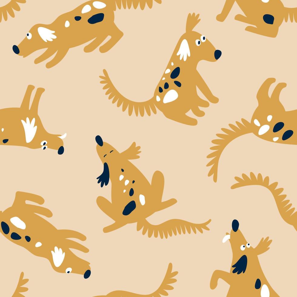 Seamless pattern with cute funny beige dogs with  spots vector